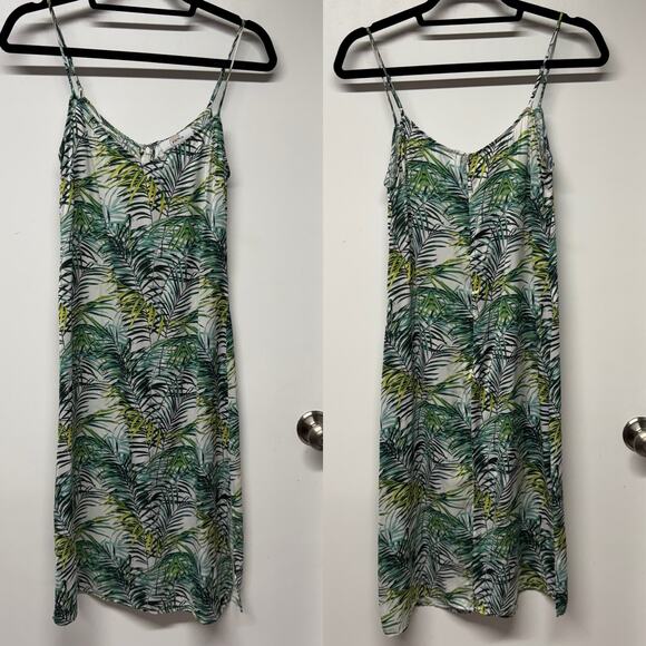 Louna Palm Printed Dana Dress Womens Size Small Green White Slip Midi Satin - Picture 2 of 10